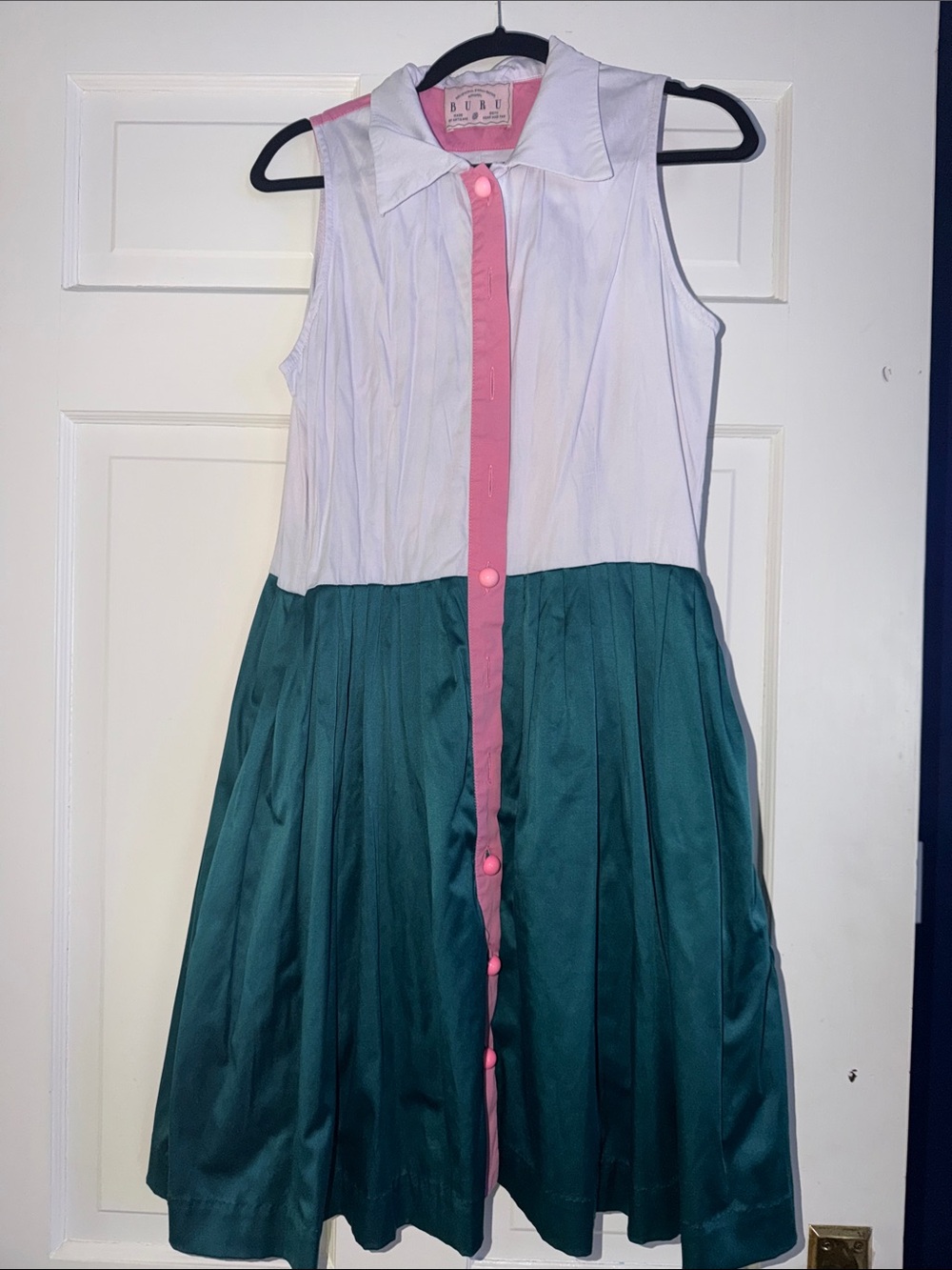 Sleeveless Colorblock Shirt Dress — light pink, Pink & Teal